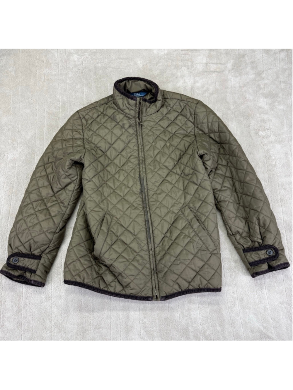 Boys Polo by Ralph Lauren Quilted Puffer Jacket Medium Olive Green Brown
